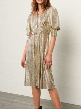 Ba&sh Robe Roza Lady dress Gold Midi Metallic Snakeskin Dress Large